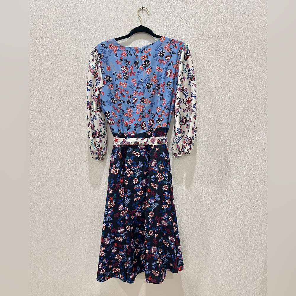 1901 Colorblock Floral Colorful Spring Midi Faux Wrap Dress with Pockets size 14 - Picture 6 of 7